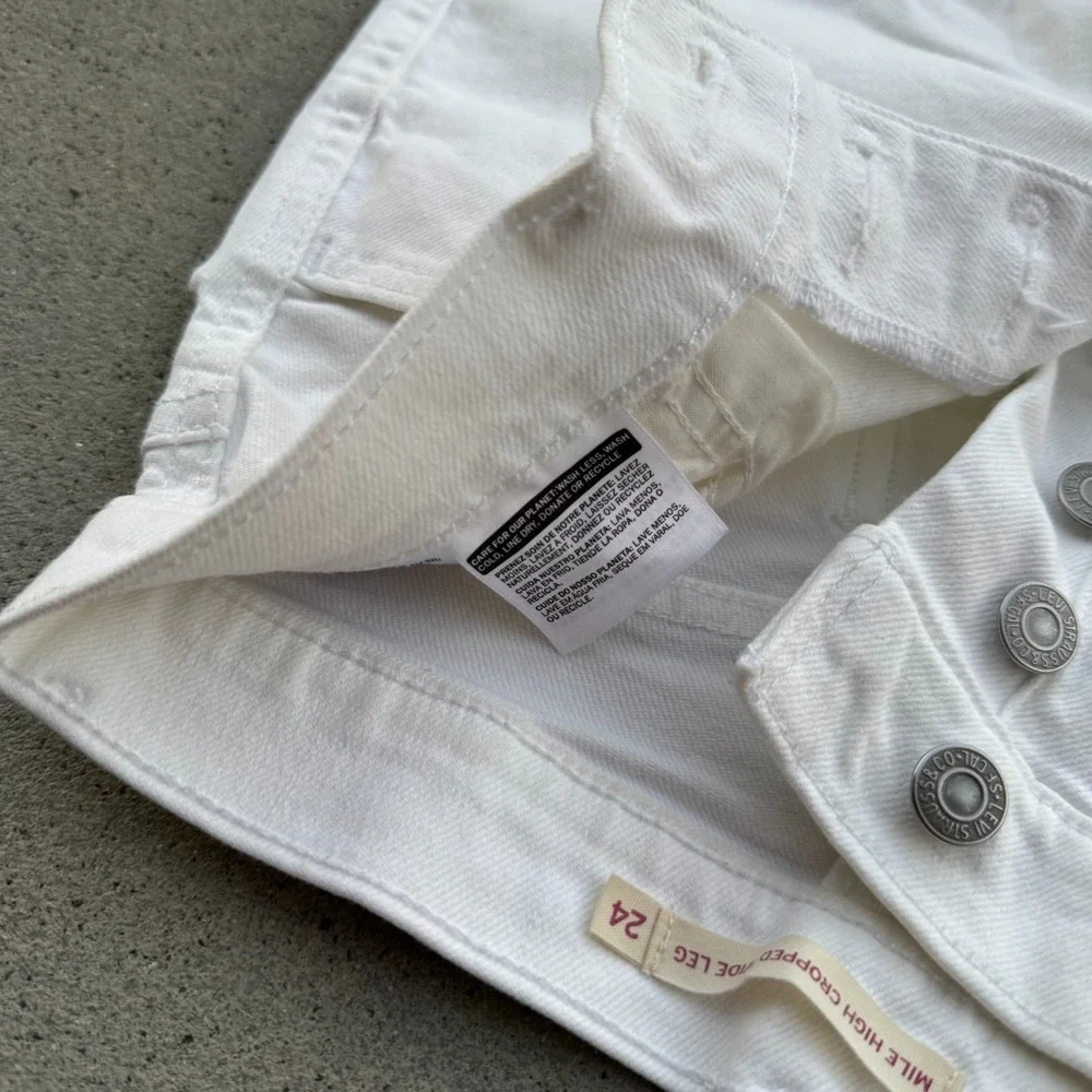 Levi's Jeans Women Mile High Cropped Wide‎ Leg Button Fly Ivory Tag Size 24 - Picture 7 of 9